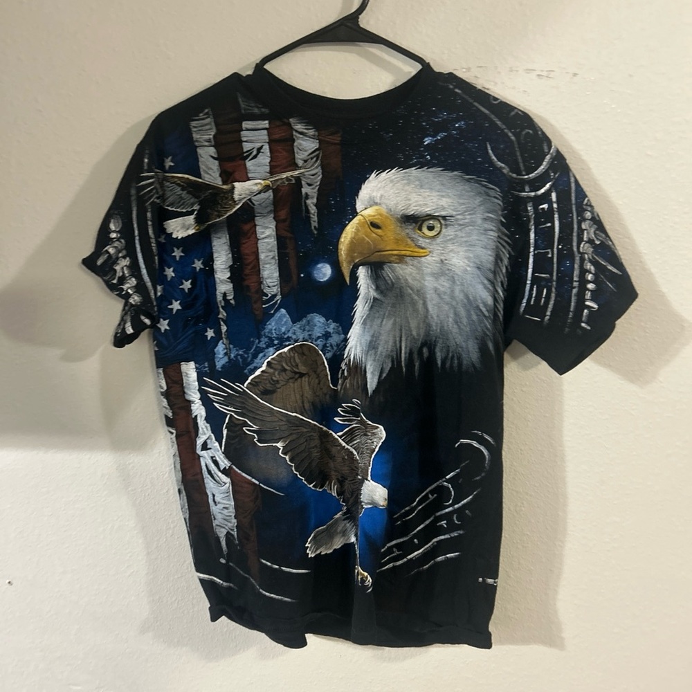 Liquid Blue Shirt Men Medium Black American Bald Eagle All Over AOP Double Sided